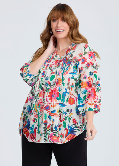 Plus Size Cotton Folk Floral Top
