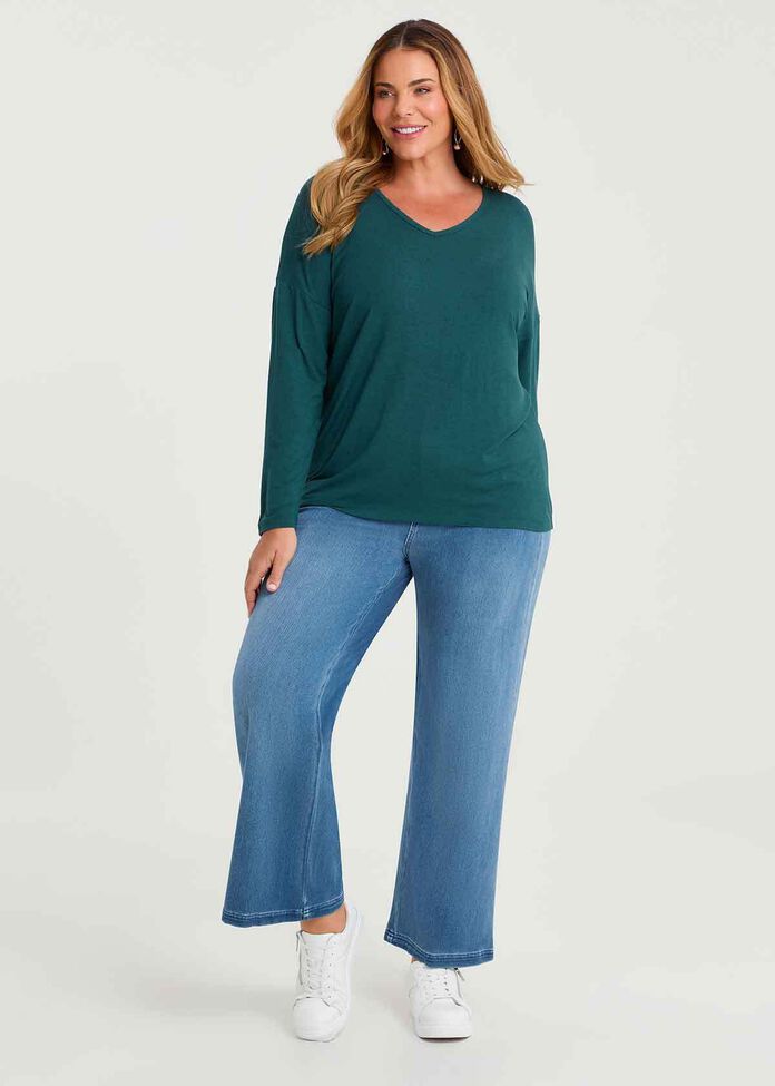 Australian Wool Blend V-neck Top, , hi-res