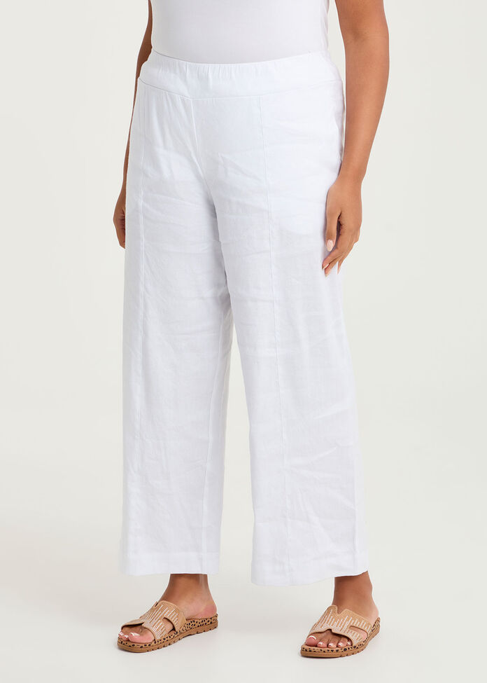 Stretch Linen Relaxed Wide Leg Pant, , hi-res