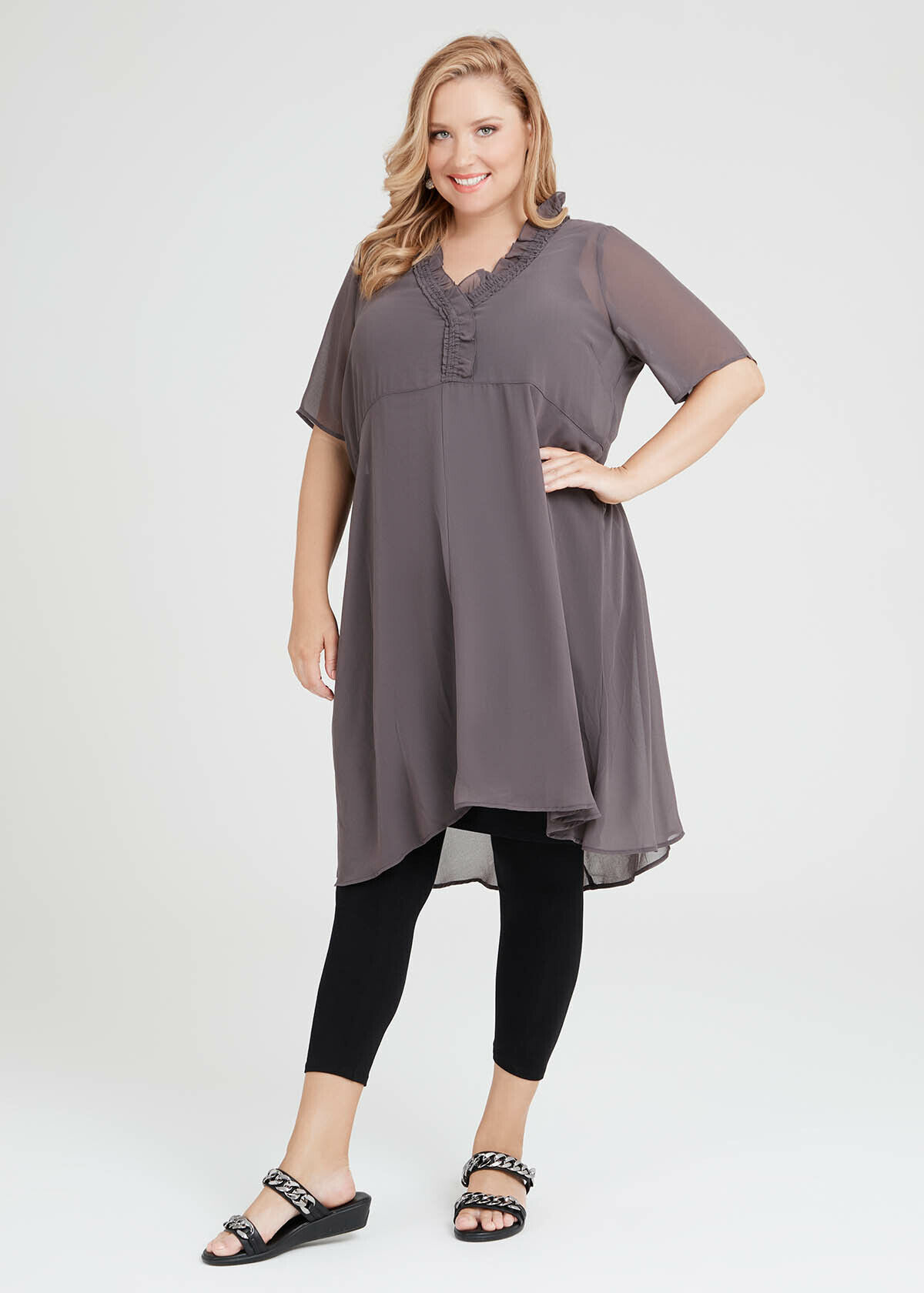 Shop Chiffon Frilly Days Tunic in Brown 