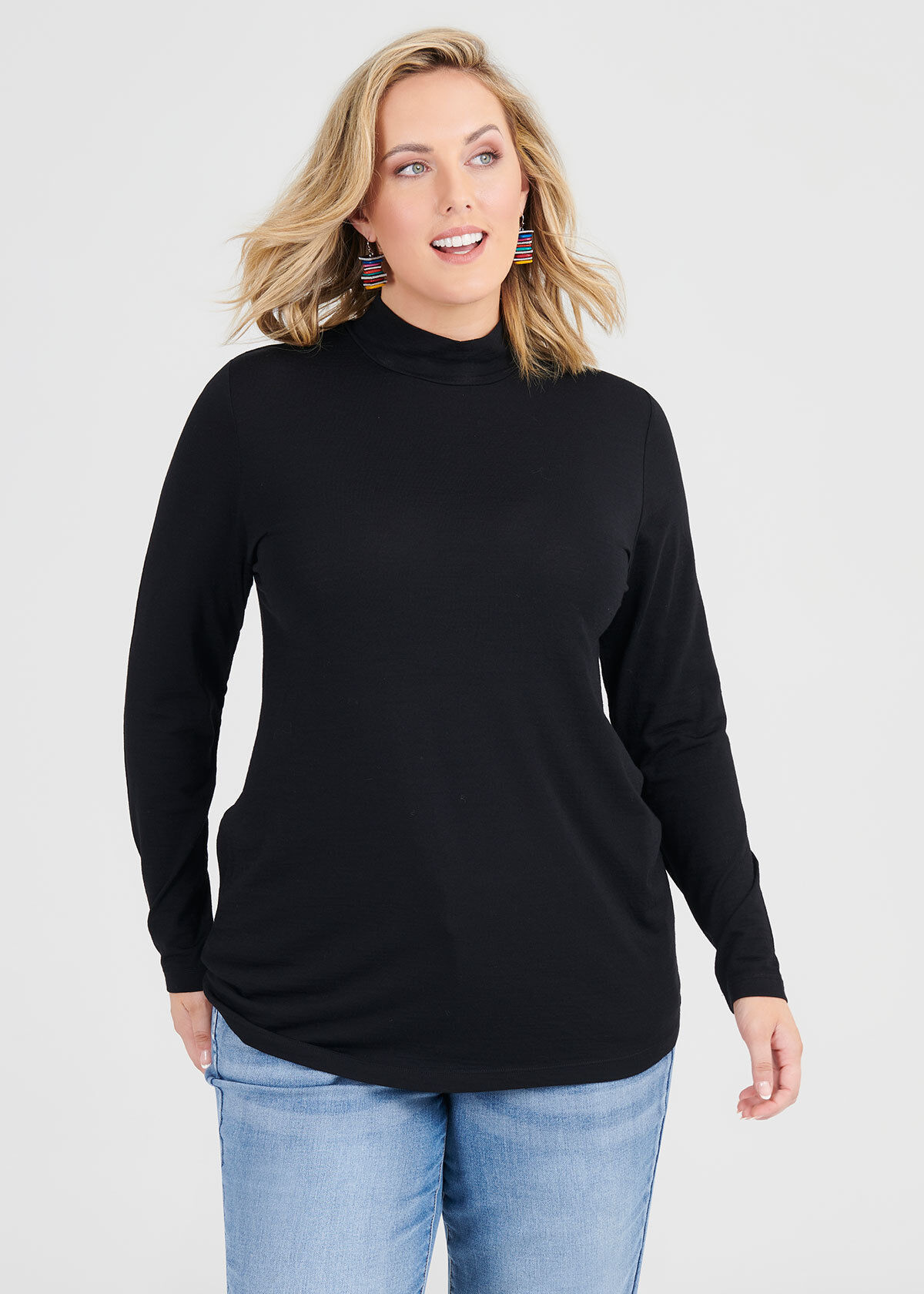 Plus size mock neck long sleeve top clearance