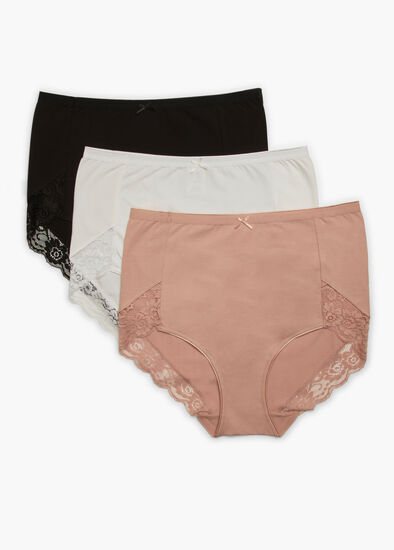 Plus Size 3 Pack Cotton Lace Full Briefs