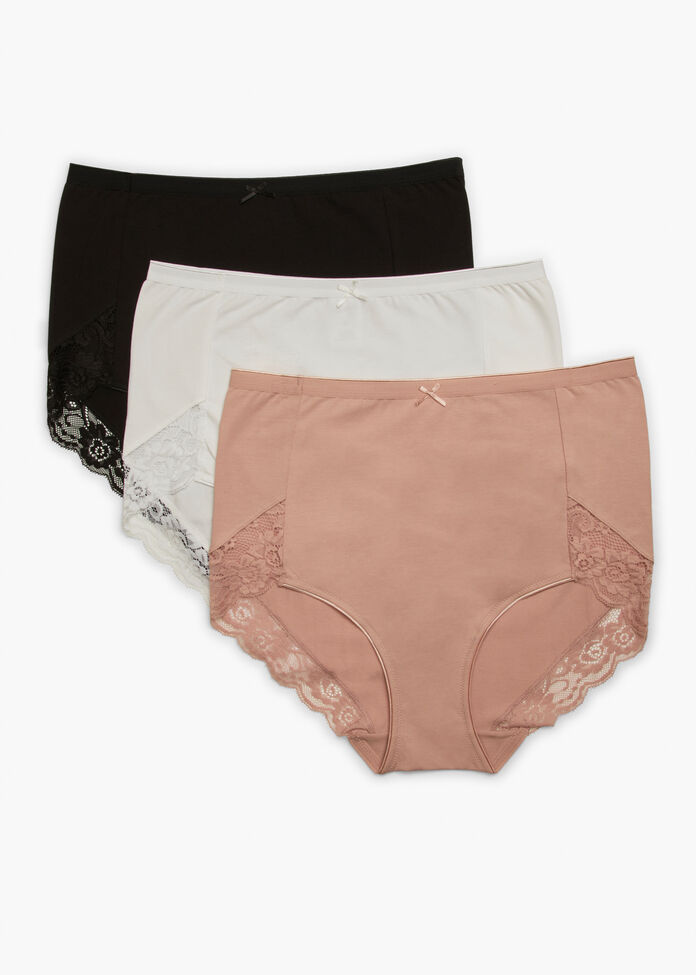 3 Pack Cotton Lace Full Briefs, , hi-res