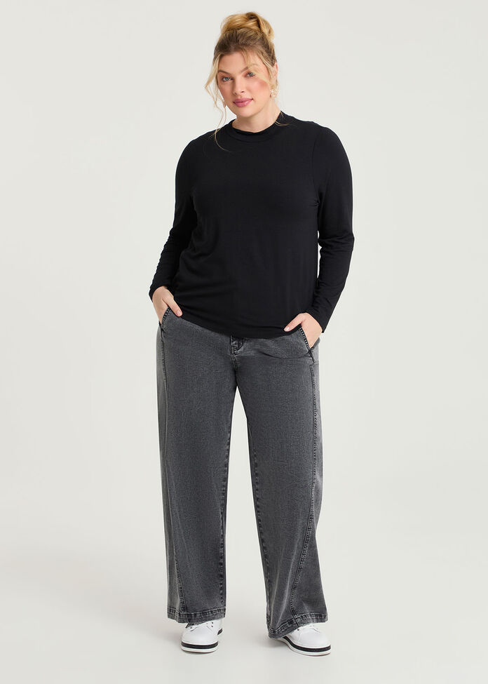 Australian Wool Modal Mock Neck Top , , hi-res