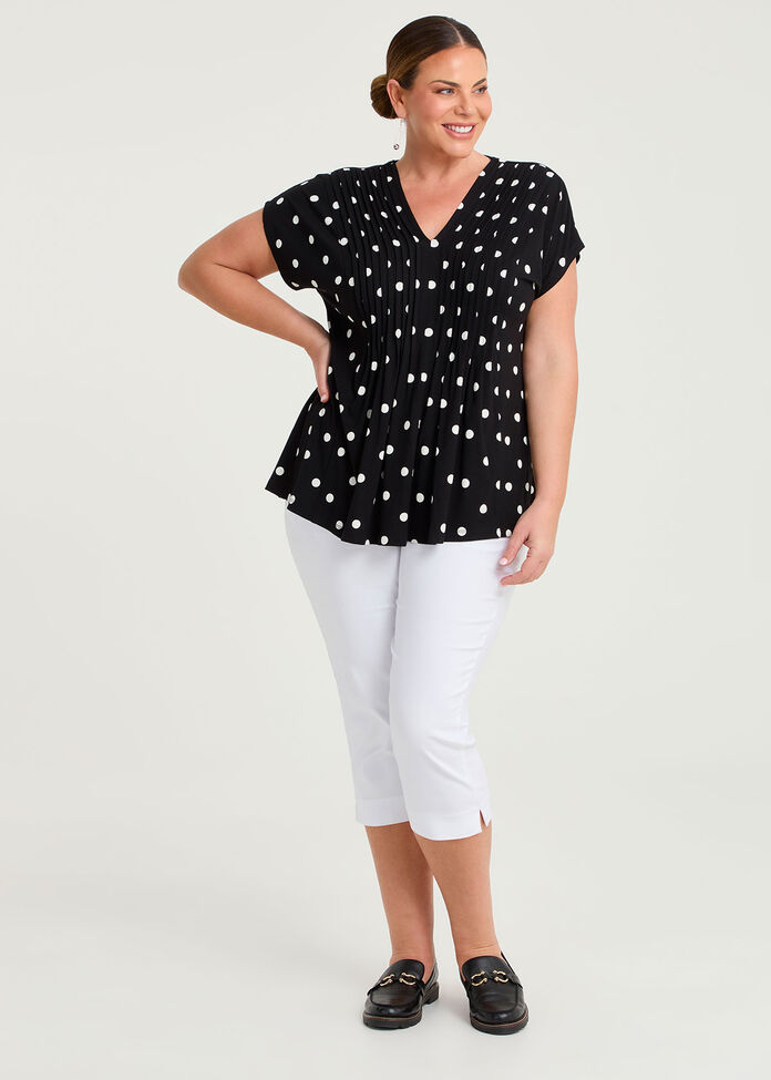 Polka Dot Pintuck Natural Top, , hi-res