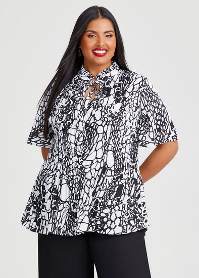 Plus Size Plisse Tie Neck Top