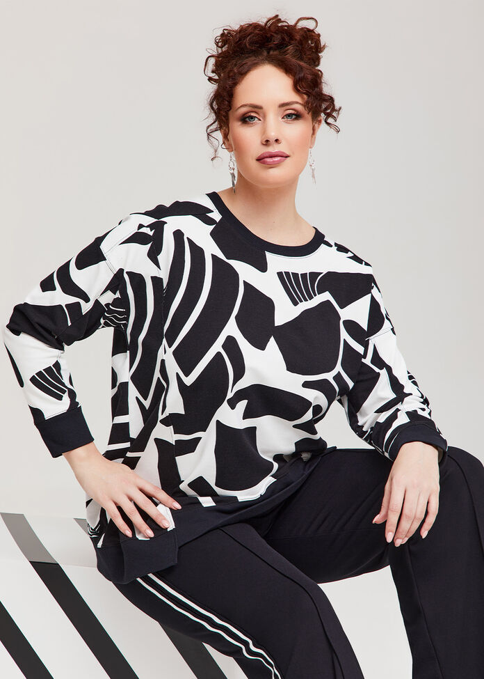 Cotton Geo Print Sweatshirt, , hi-res