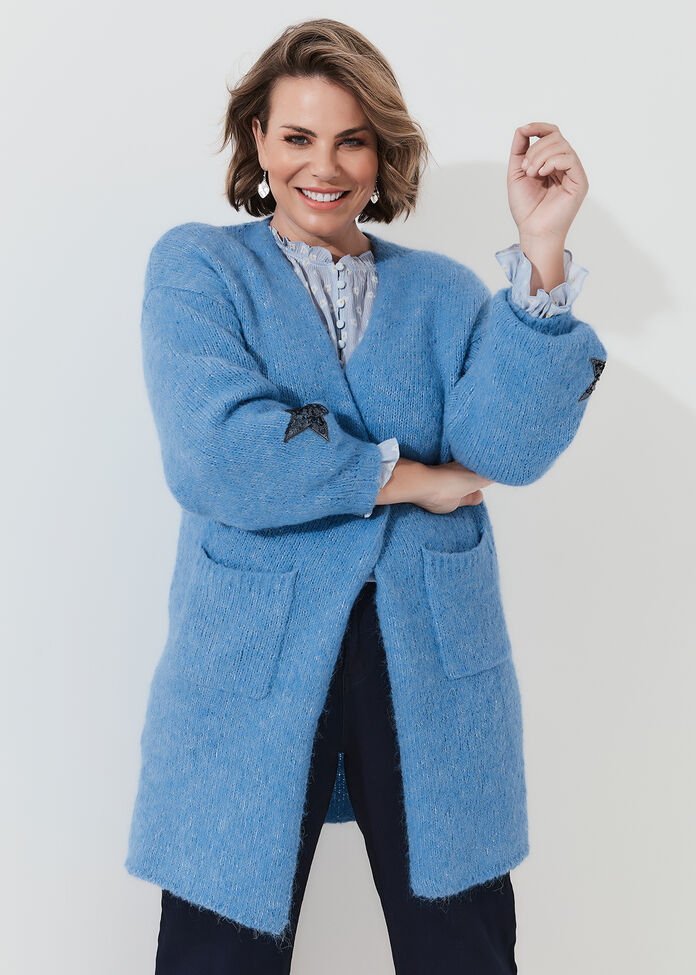 Shop Plus Size Balloon Sleeve Star Cardigan in Blue Taking Shape AU