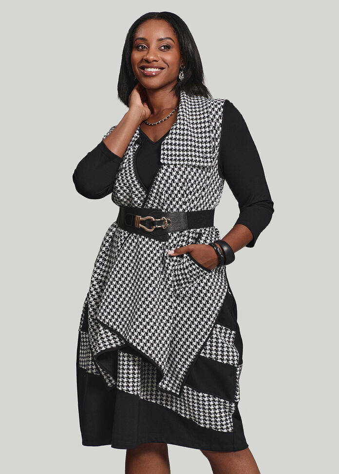 Check Ponte Drape Vest, , hi-res