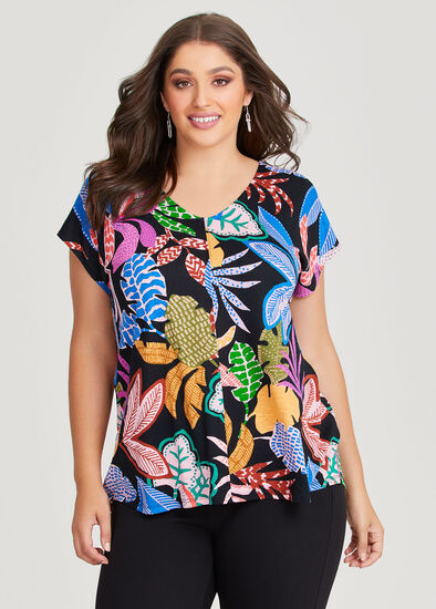 Plus Size Linen Blend Abstract Palm Top