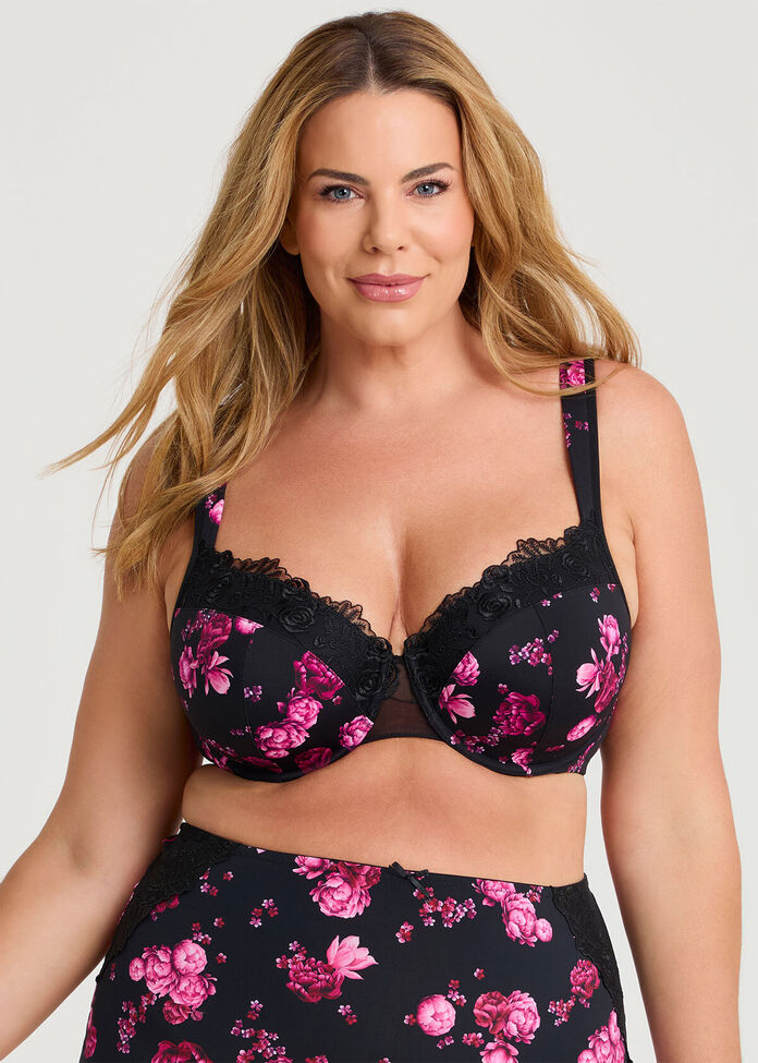 Lace Trim Underwire Bra, , hi-res