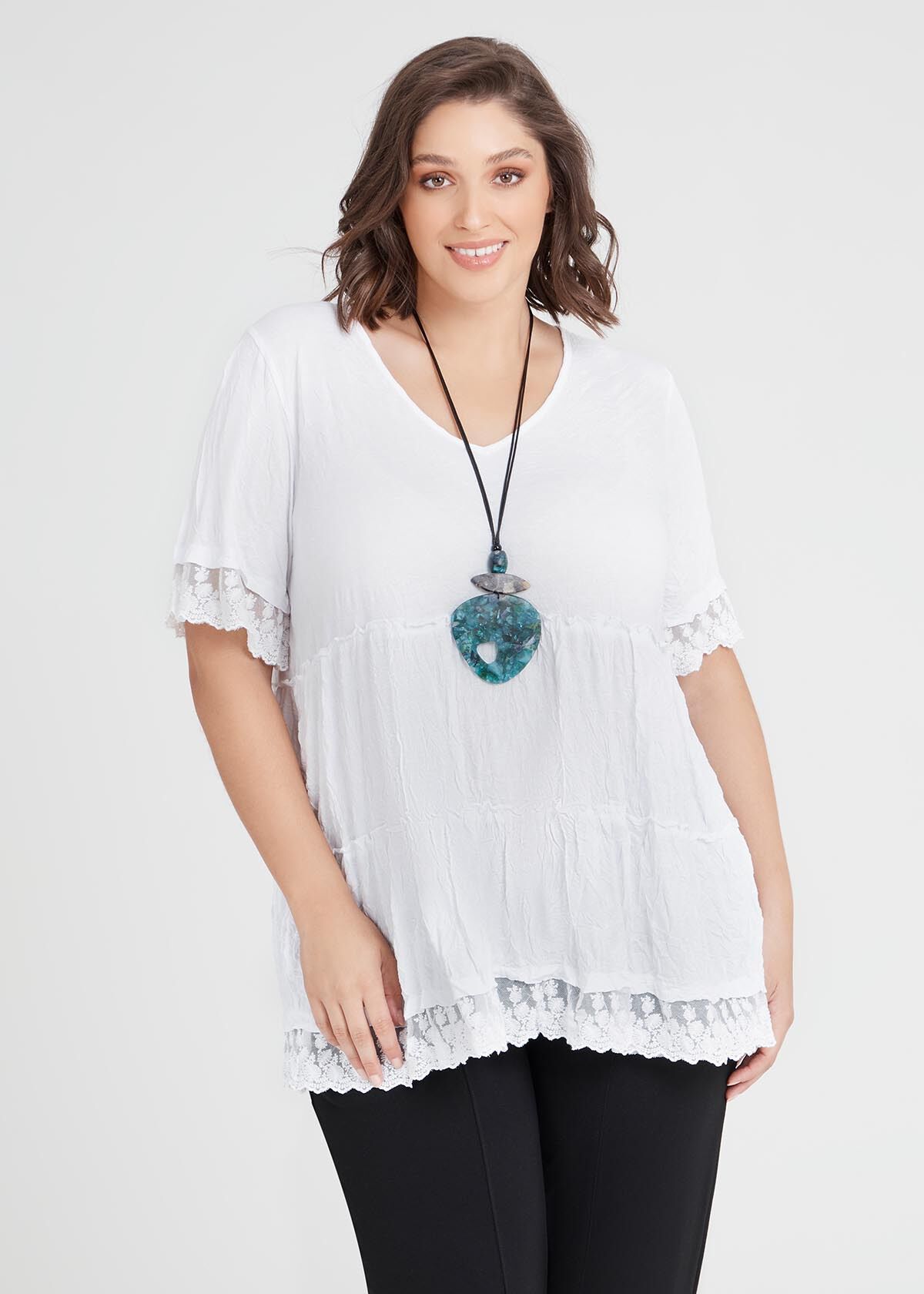 Shop Bamboo Boho Lace Trim Top in White 