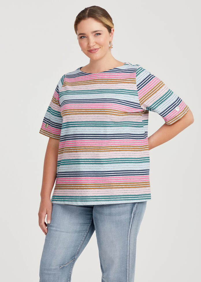 Cotton Stripe T-shirt, , hi-res