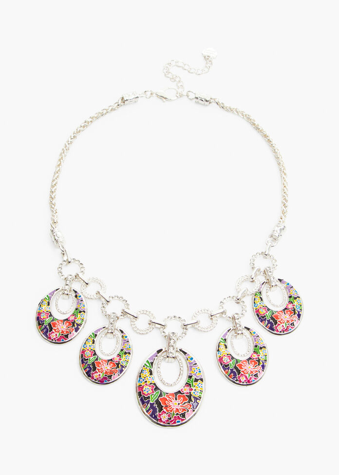 Enamel Floral Statement Necklace, , hi-res