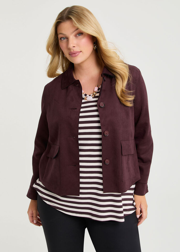 Faux Suede Crop Jacket, , hi-res