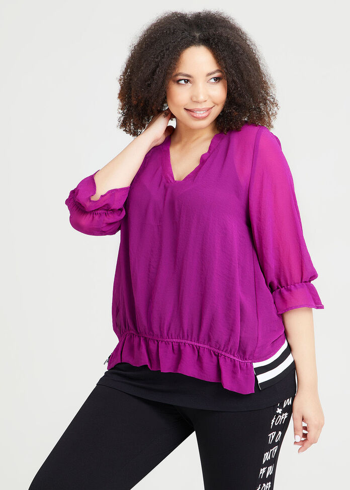 Shop Plus Size Chiffon Bron Ruffle Top in Purple Taking Shape AU