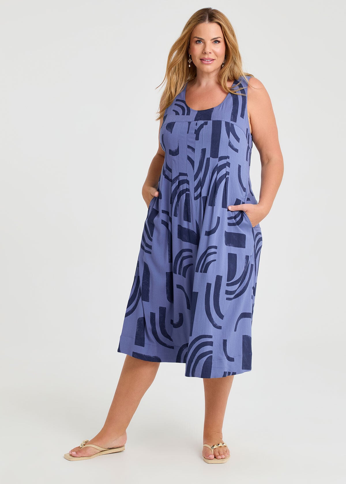 Shop Plus Size Pintuck Natural Pinafore Dress, Blue | Taking Shape AU