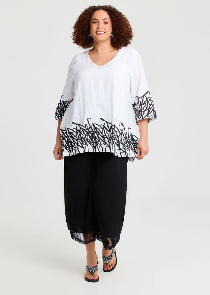 Graphic Linen Bamboo Top, , hi-res