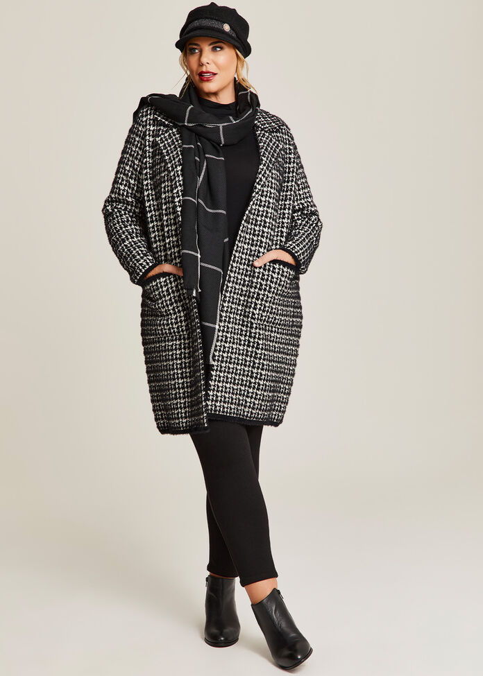 Longline Houndstooth Coatigan, , hi-res