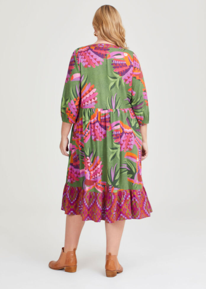 Shop Plus Size Natural Garden Notes Dress in Multi | Taking Shape AU