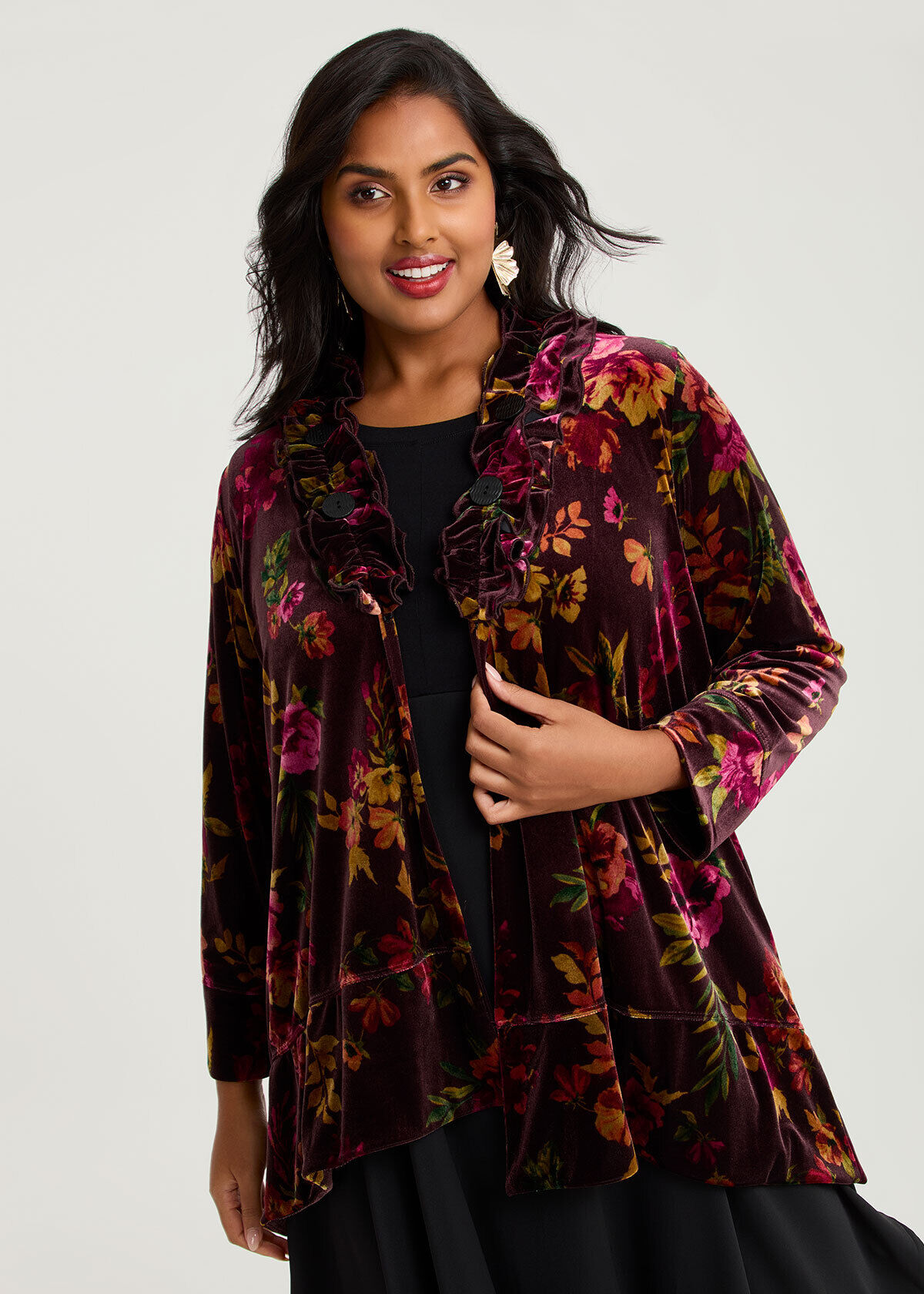 Shop Plus Size Midnight Rose Velour Cardigan, Multi | Taking Shape AU