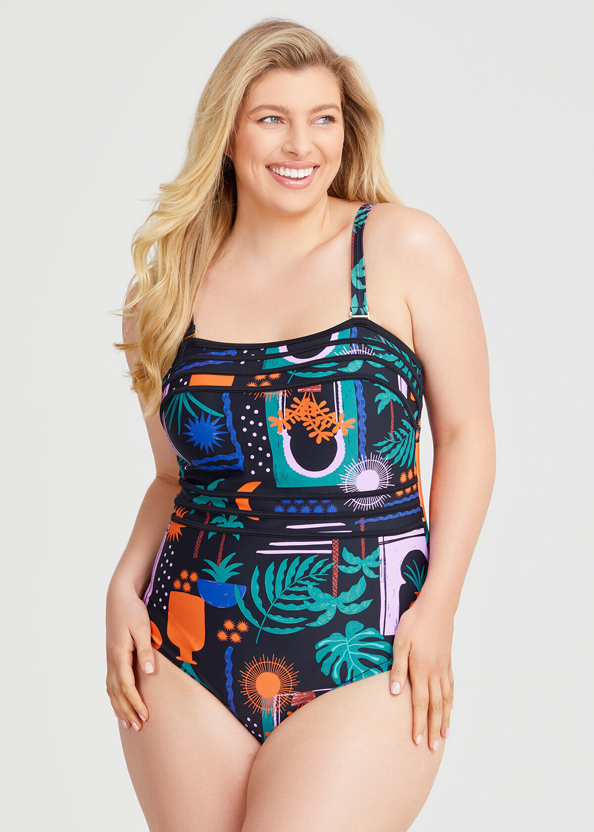 Shop Plus Size Teal Garden Bind Swimsuit in Multi Taking Shape AU
