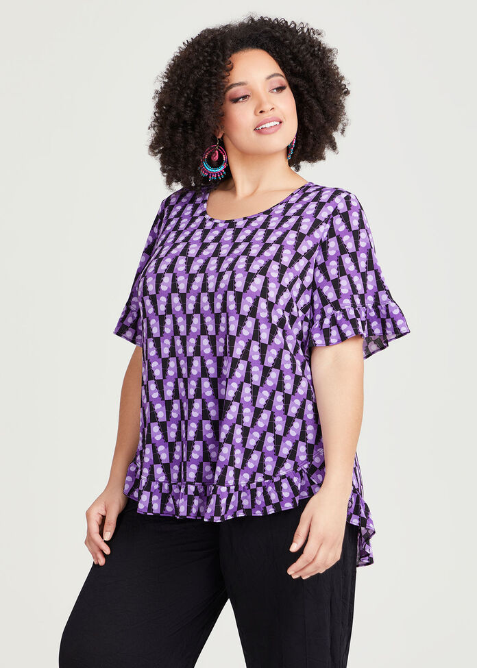 Shop Plus Size Ruffle Trim Print Top in Purple | Taking Shape AU