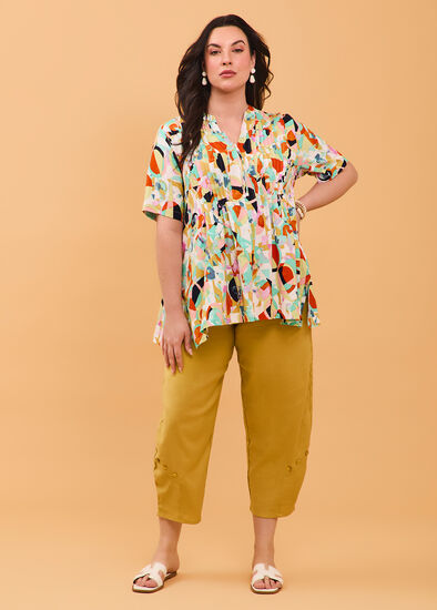 Plus Size Button Stretch Linen Pant
