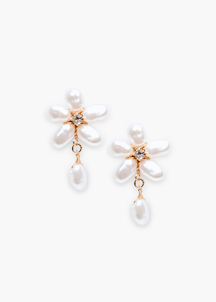 Pearl Flower Earrings, , hi-res