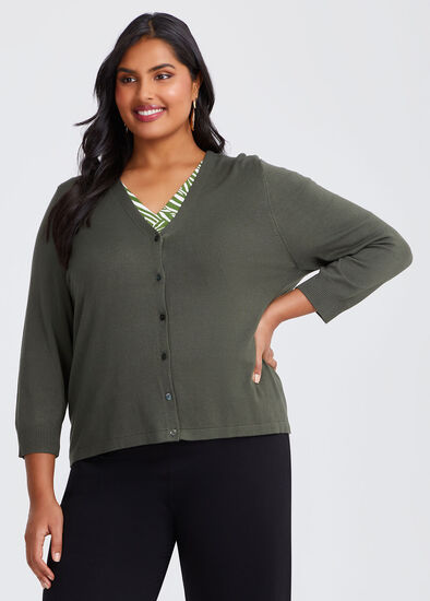 Plus Size Ivy V-neck Natural Knit Cardigan