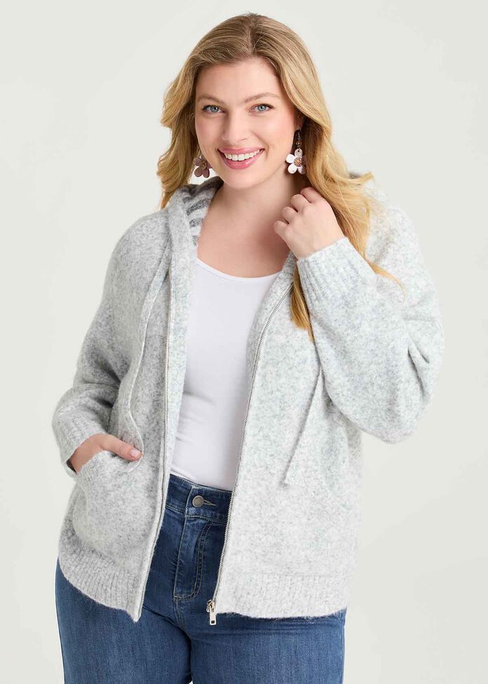Zip Through Hooded Cardigan, , hi-res