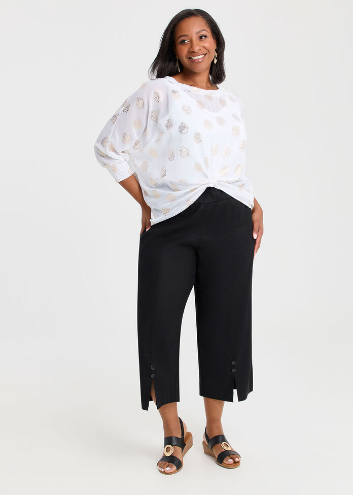 Stretch Linen Ayanna Crop Pant, BLACK, hi-res