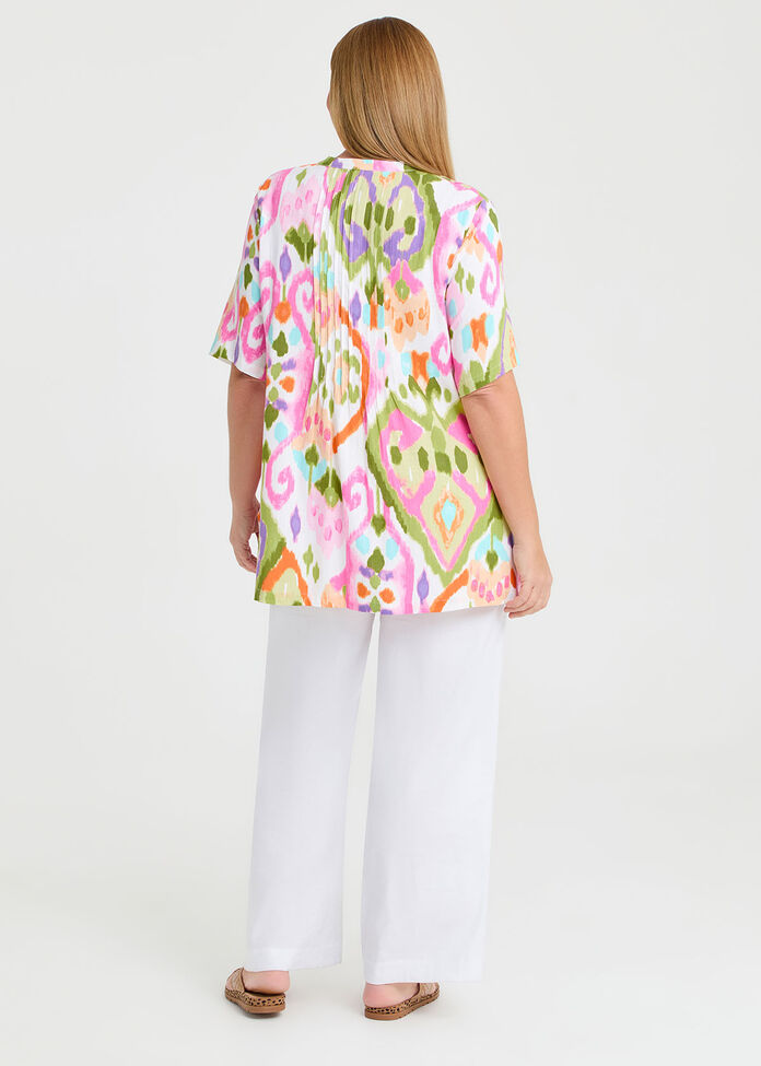 Zoe Zip Neck Ikat Natural Top, , hi-res