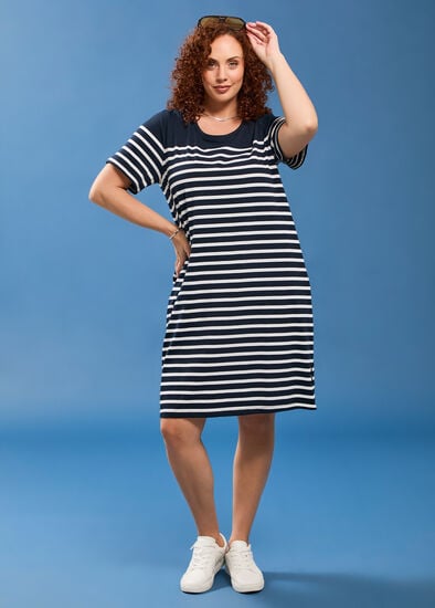 Plus Size Cotton Knee Length Stripe Dress
