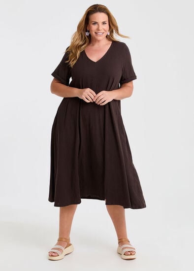 Plus Size Cotton V-neck Swing Dress