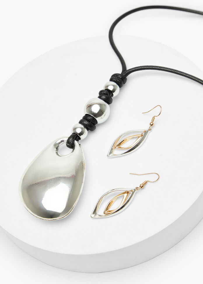 Shiny Leaf Mixed Metal Earrings, , hi-res