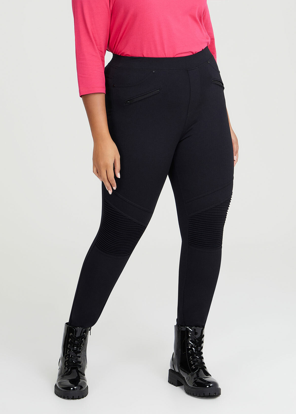 Shop Plus Size Ponte Moto Legging in Black Taking Shape UK
