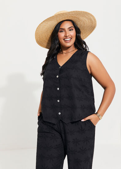 Plus Size Cotton Palm Embroidered Vest