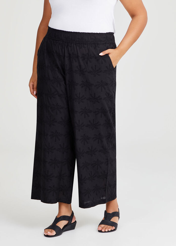 Cotton Palm Embroidered Pant, , hi-res