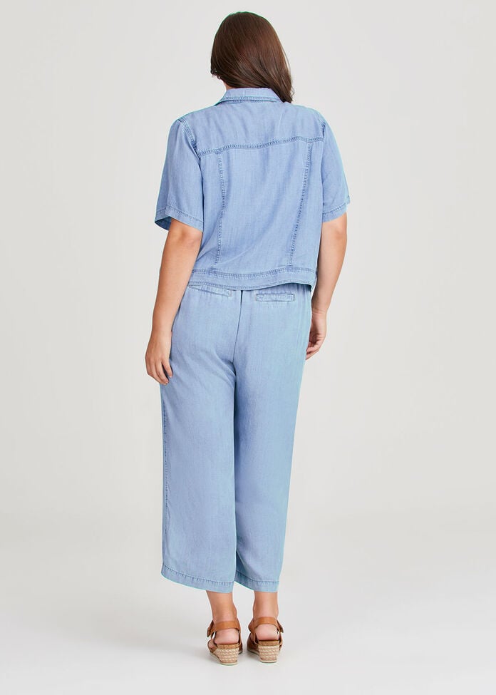 Shop Plus Size Chambray Short Sleeve Jacket, Blue Taking Shape NZ