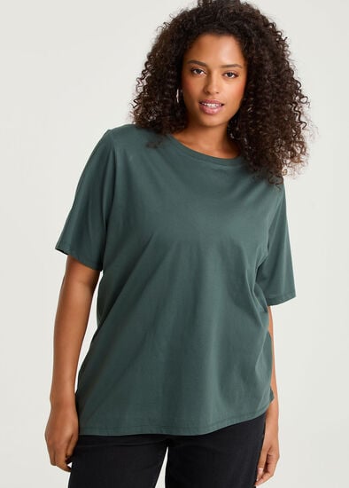 Plus Size Cotton Asymmetric Crew Neck T-shirt