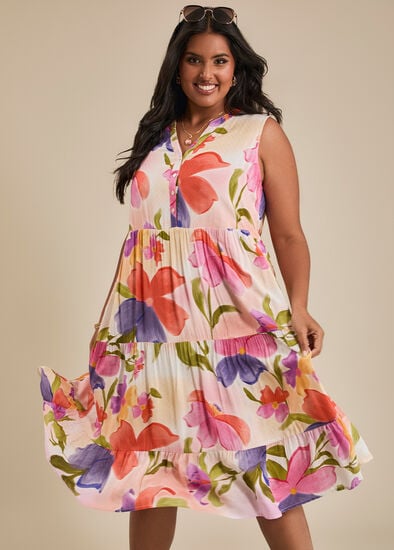 Plus Size Natural Watercolour Blooms Dress