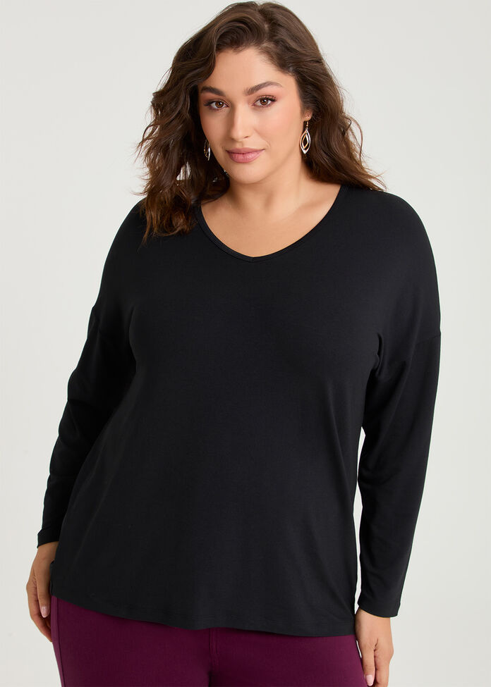 Australian Wool Blend V-neck Top, , hi-res