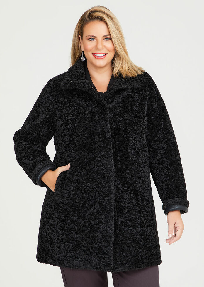 Shop Plus Size Reversible Shearling Coat in Black | Sizes 12-30 ...
