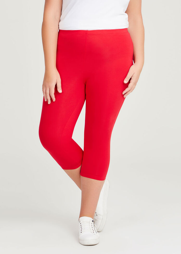 Shop Plus Size Australian Cotton Crop Legging in Red, Sizes 12-30