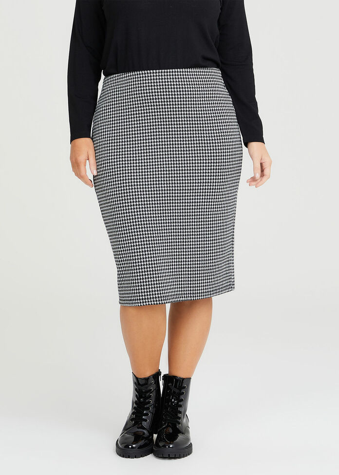 Shop Plus Size Houndstooth Pencil Skirt in Black | Taking Shape AU