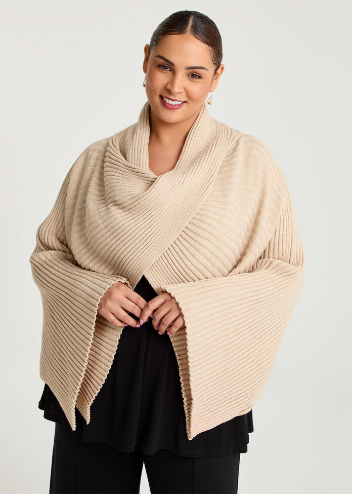 Rib Knit Twist Poncho, , hi-res