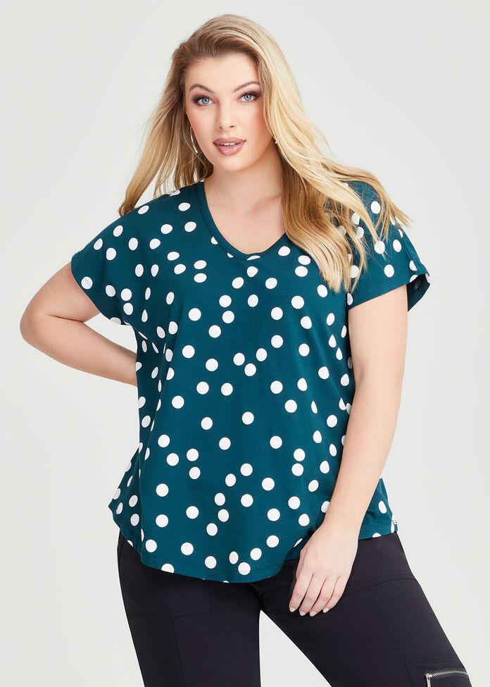 Cotton Scoop Neck Spot Top, , hi-res