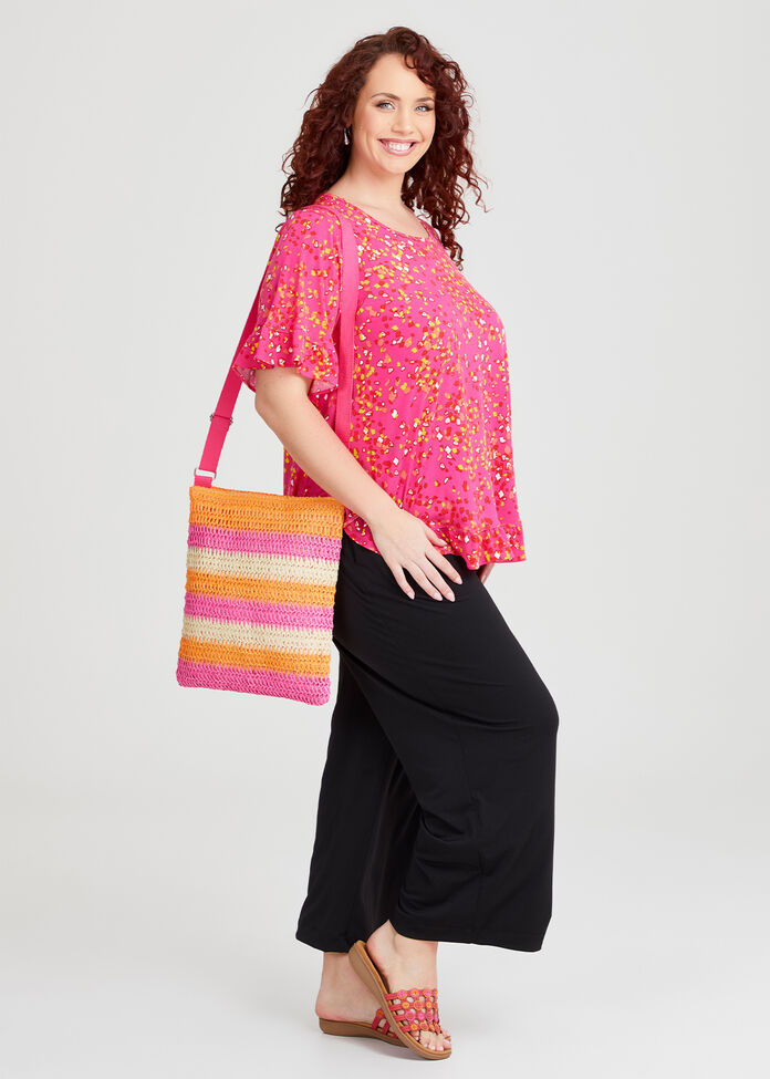 Raffia Woven Stripe Bag, , hi-res