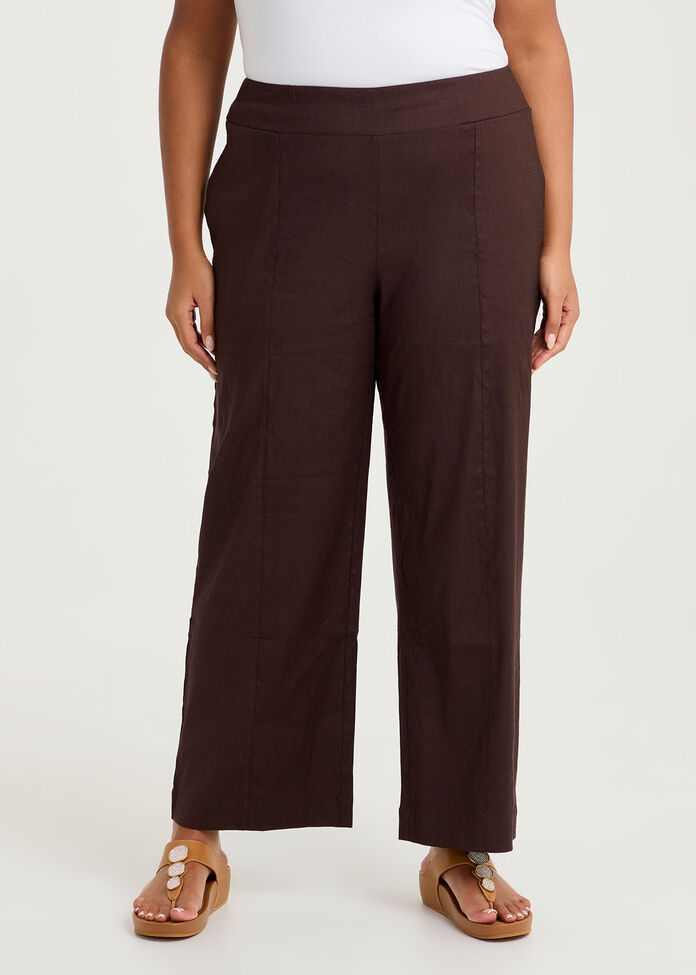 Stretch Linen Relaxed Wide Leg Pant, , hi-res
